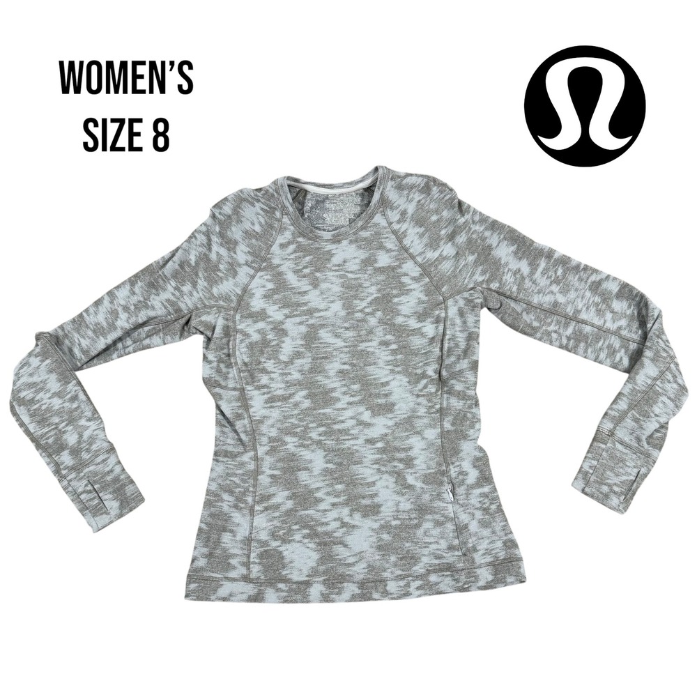 Lululemon Swiftly Tech Long Sleeve 2.0 Women's Size 8 Gray White Top Gym